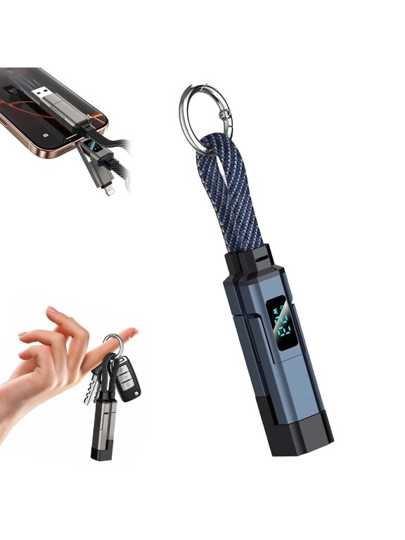 4-In-1 Smart Digital Display Keychain,Fast-Charging,Kink-Resistant & Compact Lanyard Cord for Laptop Phone