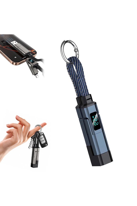 4-In-1 Smart Digital Display Keychain,Fast-Charging,Kink-Resistant & Compact Lanyard Cord for Laptop Phone