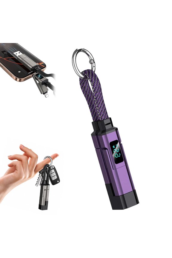 4-In-1 Smart Digital Display Keychain,Fast-Charging,Kink-Resistant & Compact Lanyard Cord for Laptop Phone
