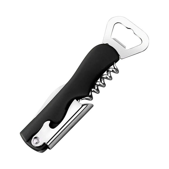 4-In-1 Stainless Steel Beer Wine Bottle Opener Tool for Home Kitchen Restaurant Bar Can Opener Corkscrew Practical Gadget, Black