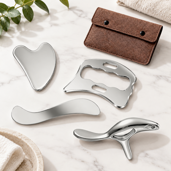 4 In 1 Stainless Steel Scraper Gua Sha Tools Set With Derma Edge Scraping Masstool For Deep Tissue Iastm Physical And Relaxation