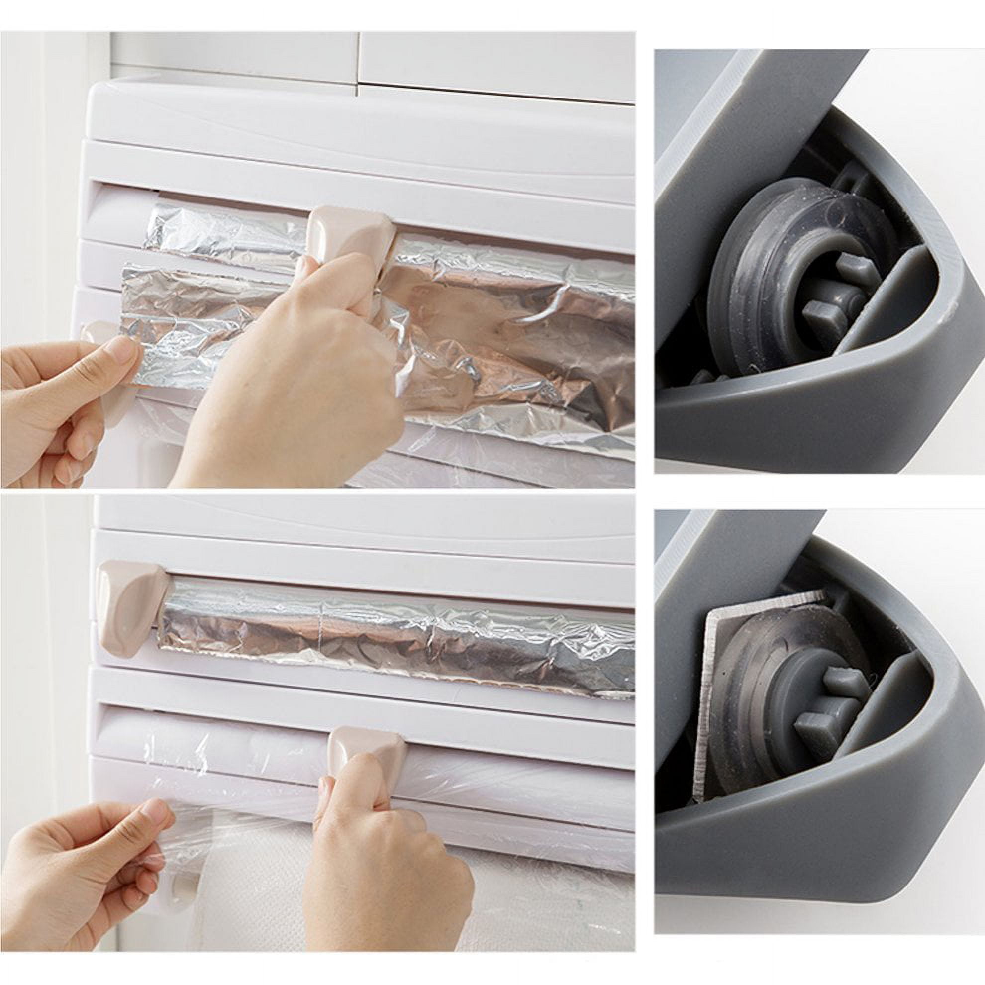 4 In 1 Wall Mounted Kitchen Cling Film Tin Foil Paper Towel Roll Holder