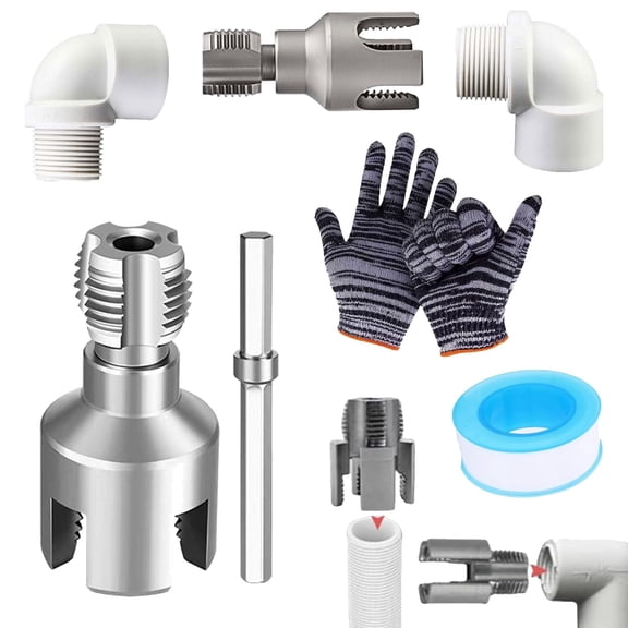 4 In 1 Water Pipe Wrench, New Integrated Internal & External Pipe Threading Tool Kit, CR-V Chromium Vanadium Steel, for 1/2'' & 3/4'' Pipes