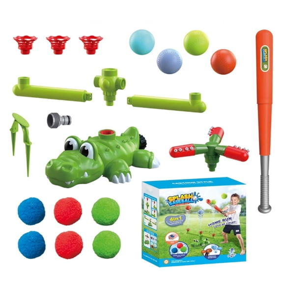 4-In-1 Water Sprinkler T Ball Set, 360 Degree Rotating Spray Game With Crocodile Shaped Design, Multifunctional Outdoor Hydro Baseball Toy For Backyard Yard Pool(Style A)