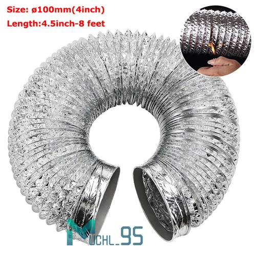 4"In 8 Ft Universal Aluminum Flexible Dryer Vent Hose Air Ducting Non-Insulated