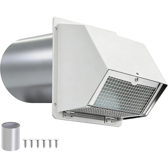 4-In. Dryer Vent Cover Outside, Heavy-Duty Galvanized Steel Wall Vent with Hood, Screen & Damper, Pest-Proof for Dryer, Bathroom, Kitchen & AC