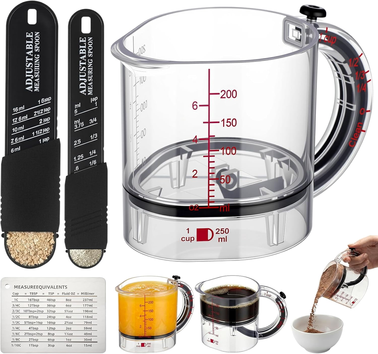 4 In1 Adjustable Measuring Cup Set Multi with Scraper Style Seal Base ...