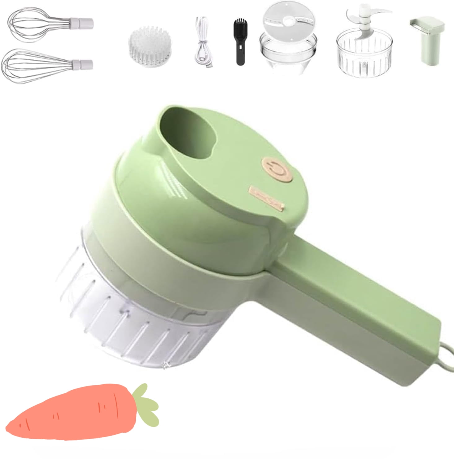 4 In1 Wireless Vegetable Processor Chop Whisk Clean Recharge, Mini Wireless Food Processor with USB Powered for Garlic Chili Onion Celery Ginger Meat, With Egg and Cream Whisk (green)