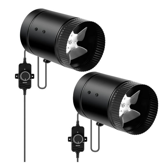 4 Inch 106 CFM Inline Booster Fan Exhaust Duct Blower with Speed Controller Low Noise for HVAC in Grow Tent, Basements, Bathrooms and Kitchens, 2 Pack 4" Fan with Controller