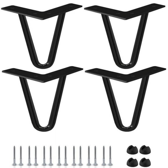 4 Inch /10cm Hairpin Legs, Btowin VCF 4Pcs Black Heavy Duty Metal Furniture Legs,DIY Replacement Feet with Rubber Floor Protectors & Screws for Home Projects TV Stand Sofa Cabinet
