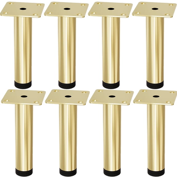 4 Inch /10cm Metal Furniture Legs, Btowin VCF 8Pcs Glod Adjustable Furniture Support Feet(Max Adjustable Height 15mm), DIY Replacement Dresser Legs for Cabinet Table Sofa Couch Desk Kitchen Cupboard