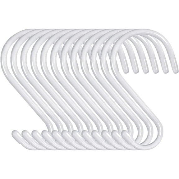 4 Inch 12 Pakc S Hooks Heavy Duty,Large Vinyl Coated S Hooks for Hanging Plants,White Rubber Coated S Hooks Non Slip Metal S Hanger for Hanging Closet,Garden, Jeans Plants Jewelry Pot Pan Cups Towels
