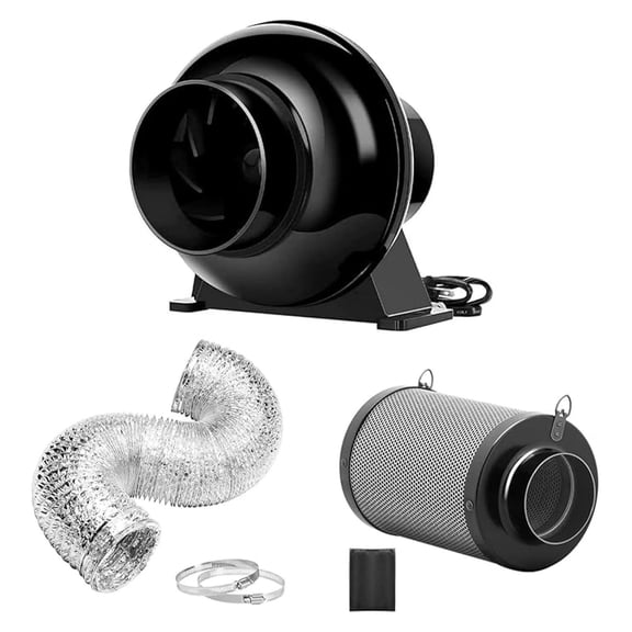 4 Inch 195 CFM Inline Fan, Air Carbon Filter, 8 Ft Al Ducting for Grow Tent, Ventilation & HVAC Heating Cooling