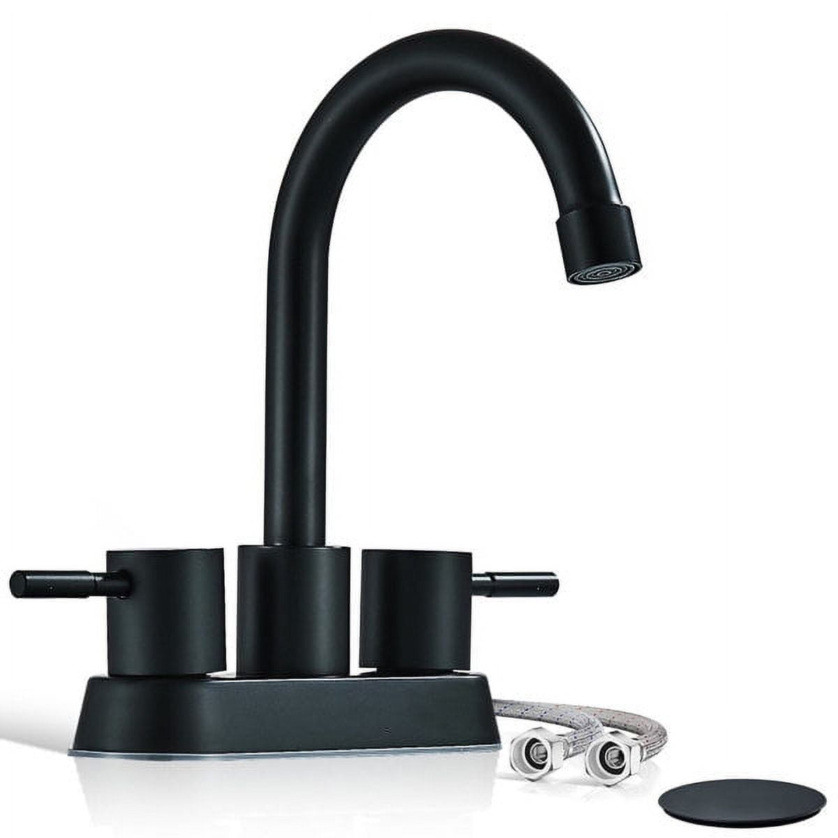 4 Inch 2 Handle Centerset Matte Black Modern Bathroom Faucet 360 Swivel Spout Bathroom Vanity Sink Faucet with Pop Up Drain and Water Supply