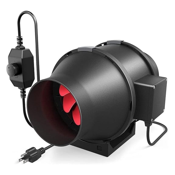 4 Inch 200 CFM Exhaust Inline Duct Fan with Variable Speed Controller HVAC Blower for Indoor Grow Tents Garden Ventilation, 4", Black