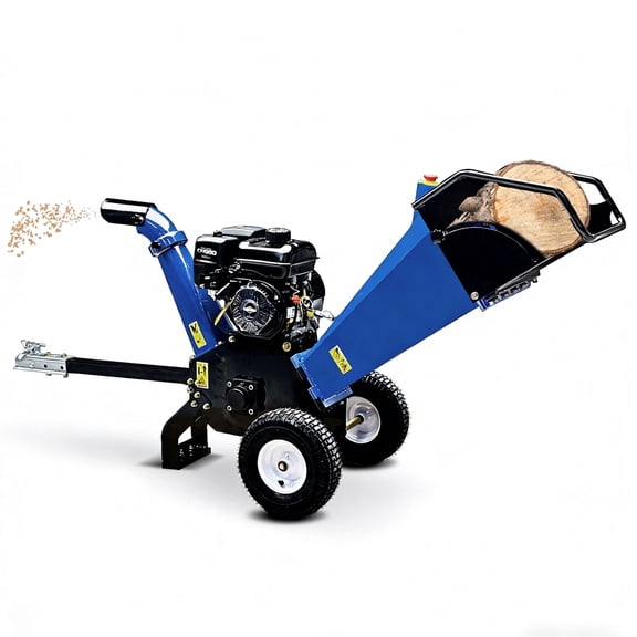 4-Inch 208cc 6.5HP Wood Chipper, Towable Chipper Shredder, Wood Chippers Gas Powered, Recoil Start stump grinder, Leaf Branch Shredder Mulcher with 2'' Coupler Tow Hitch, Emergency stop button