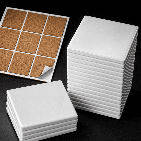 4 Inch-24 Pieces-Square Square Ceramic Coaster Blanks for DIY Ink Heat Transfer Crafts