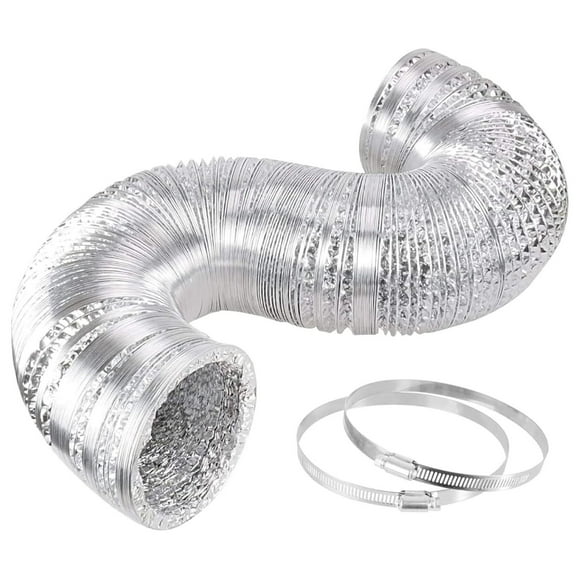 4 Inch 25 Feet, Non-Insulated Flex Air Aluminum Ducting, Dryer Vent Hose for HVAC Ventilation and Exhaust with 2 Clamps, 4" x 25', Silver