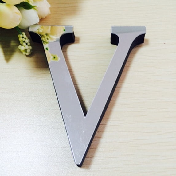 4 Inch 26 Letters 3D Acrylic Alphabet Mirror Wall Sticker Artistic Letter Self-Adhesive Art Letter Sign for Wall Home Bedroom Living DIY Home Decoration, Light Gold(V)