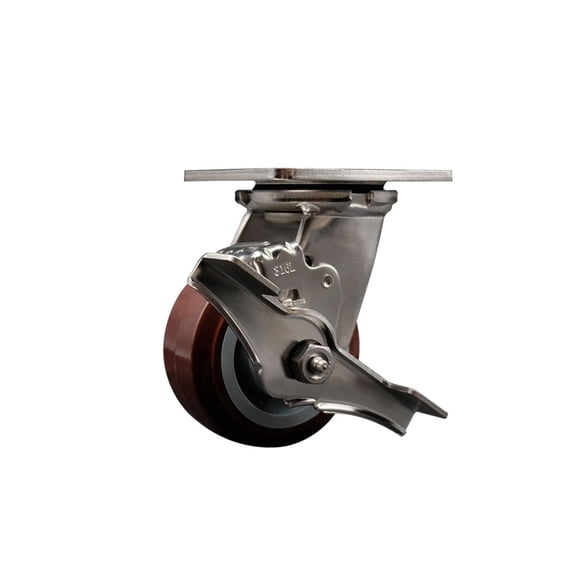 4 Inch 316 Stainless Steel Polyurethane Swivel Caster w/Delrin Bearing&Brake SCC
