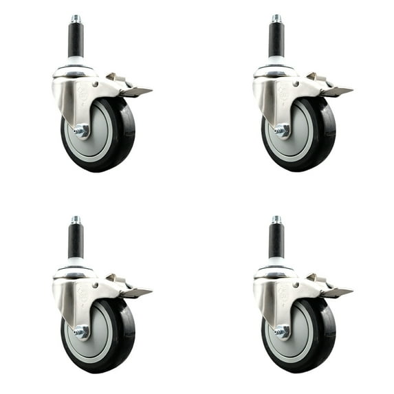 4 Inch 316SS Black Poly Swivel 3/4 Inch Expanding Stem Caster Set Lock Brake