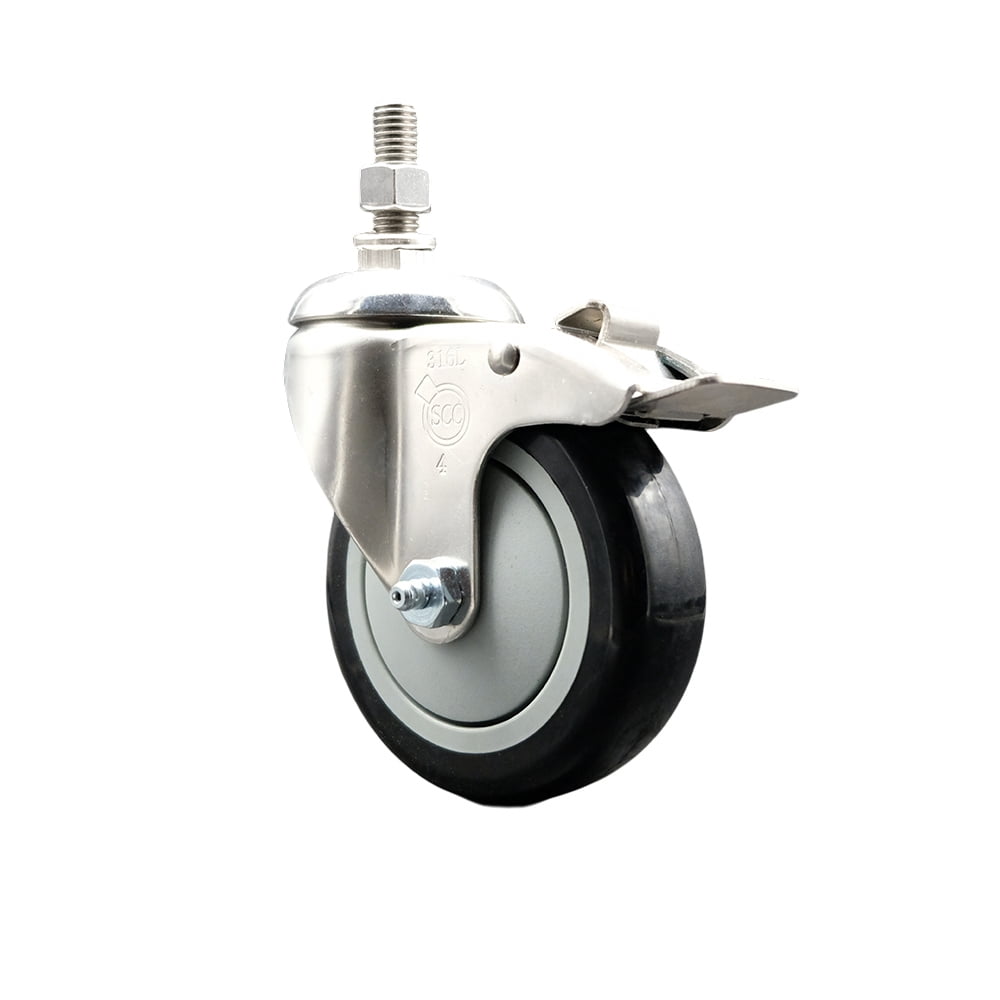 4 Inch 316SS Black Polyurethane Swivel 3/8 Inch Stem Caster Total Lock ...