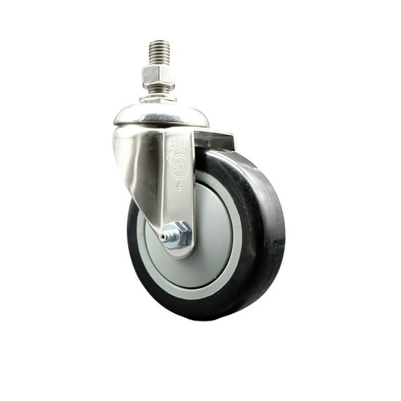4 Inch 316SS Black Polyurethane Wheel Swivel ½ Inch Threaded Stem Caster SCC