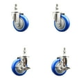 thumbnail image 1 of 4 Inch 316SS Blue Polyurethane Swivel 10mm Threaded Stem Caster Set 2 Brake, 1 of 2