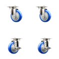 thumbnail image 1 of 4 Inch 316SS Blue Polyurethane Wheel Swivel Top Plate Caster Set 2 Brakes SCC, 1 of 2