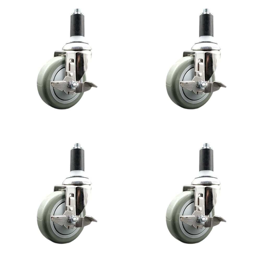 4 Inch 316SS Gray Poly Swivel 1-1/4 Inch Expanding Stem Caster Set ...