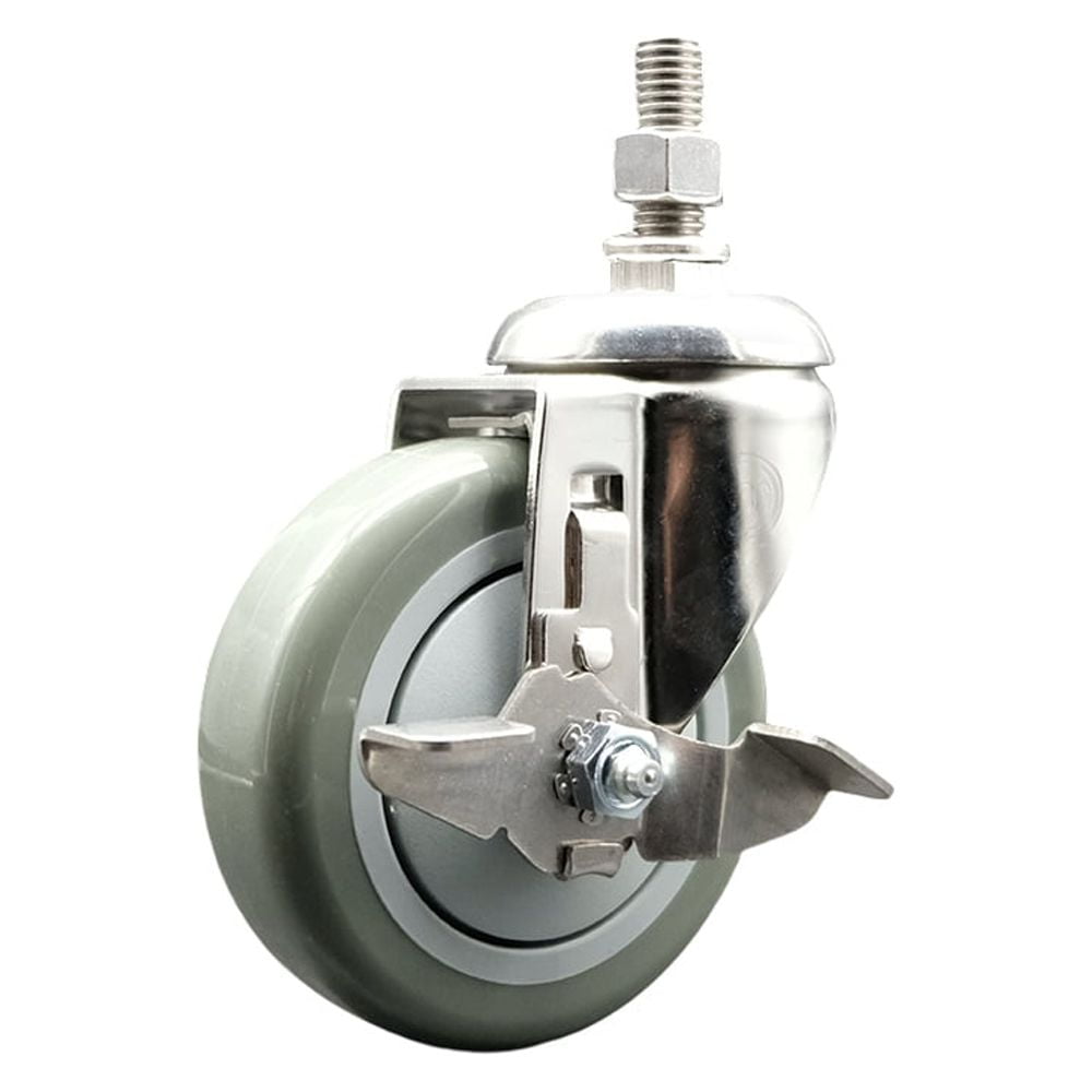 4 Inch 316SS Gray Polyurethane Swivel 3/8 Inch Threaded Stem Caster ...