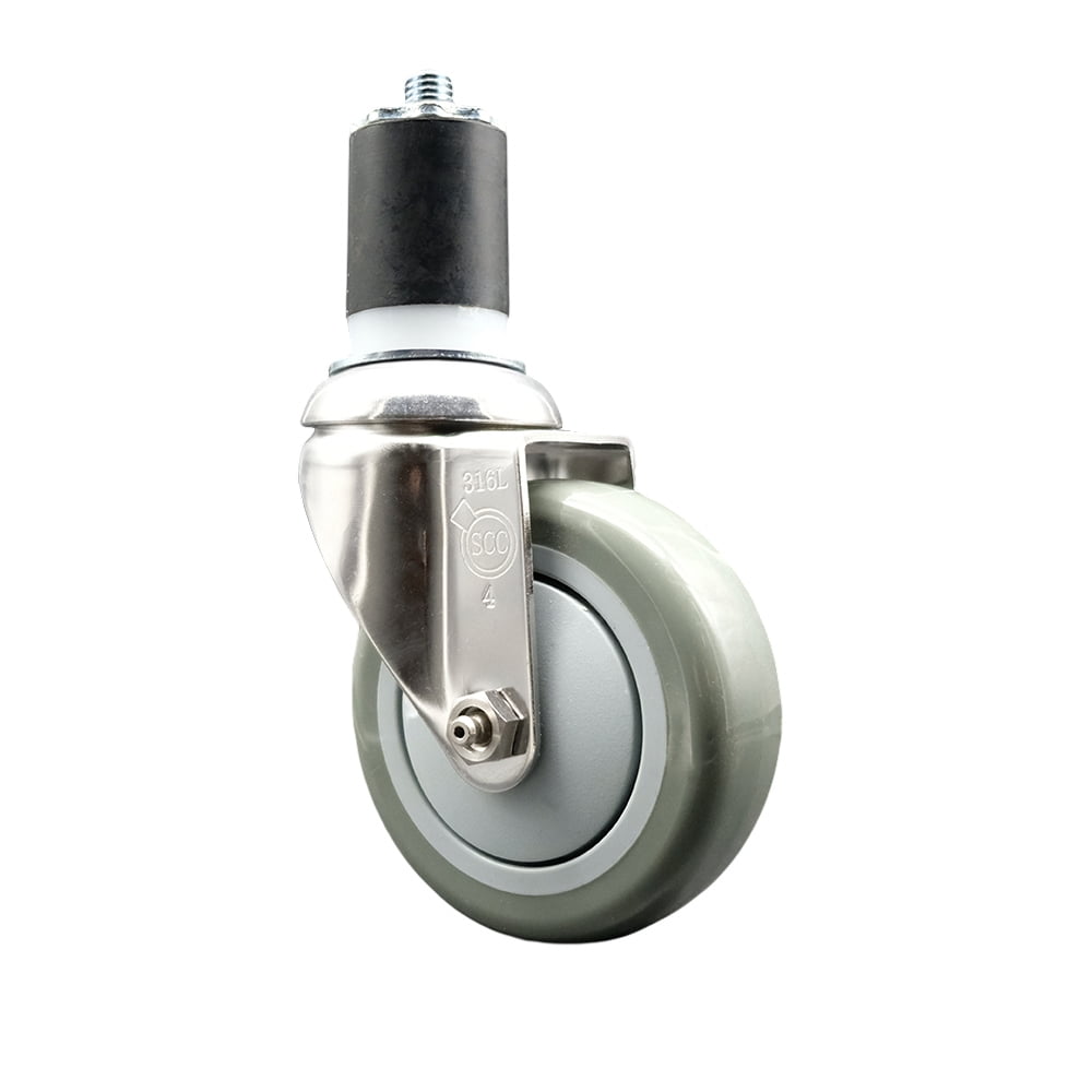 4 Inch 316SS Gray Polyurethane Wheel Swivel 1-3/4 Inch Expanding Stem ...