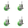 thumbnail image 1 of 4 Inch 316SS Green Polyurethane Swivel 10mm Threaded Stem Caster Set Brake, 1 of 2