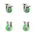 thumbnail image 1 of 4 Inch 316SS Green Polyurethane Swivel Top Plate Caster Set 2 Lock Brake 2 Rigid, 1 of 2