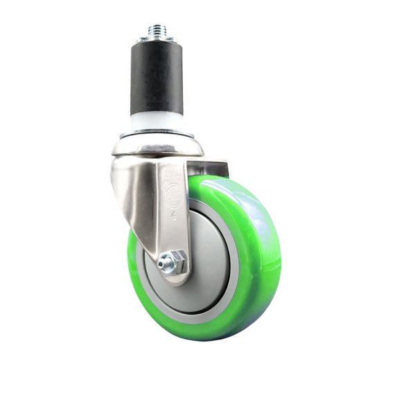 4 Inch 316SS Green Polyurethane Wheel Swivel 1-5/8 Inch Expanding Stem Caster