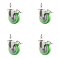 thumbnail image 1 of 4 Inch 316SS Green Polyurethane Wheel Swivel 3/8 Inch Stem Caster Set Lock Brake, 1 of 2