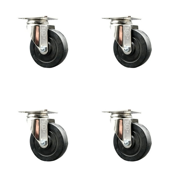 4 Inch 316SS Hard Rubber Wheel Swivel Top Plate Caster Set Service Caster