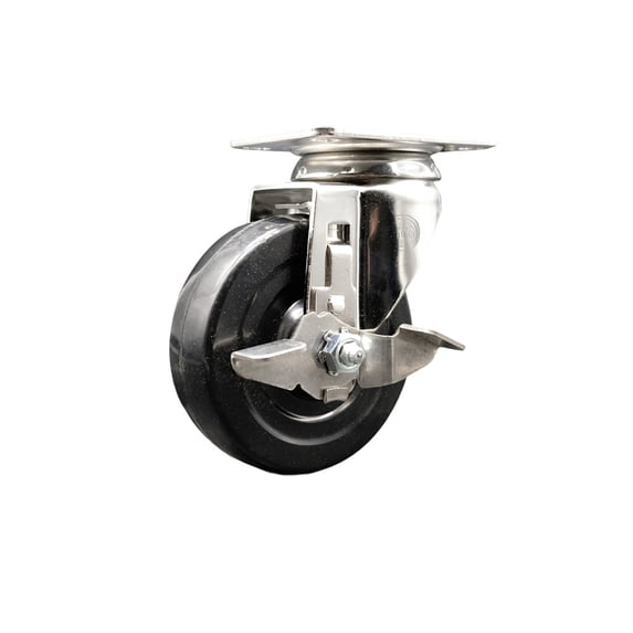 4 Inch 316SS Hard Rubber Wheel Swivel Top Plate Caster with Brake Service Caster