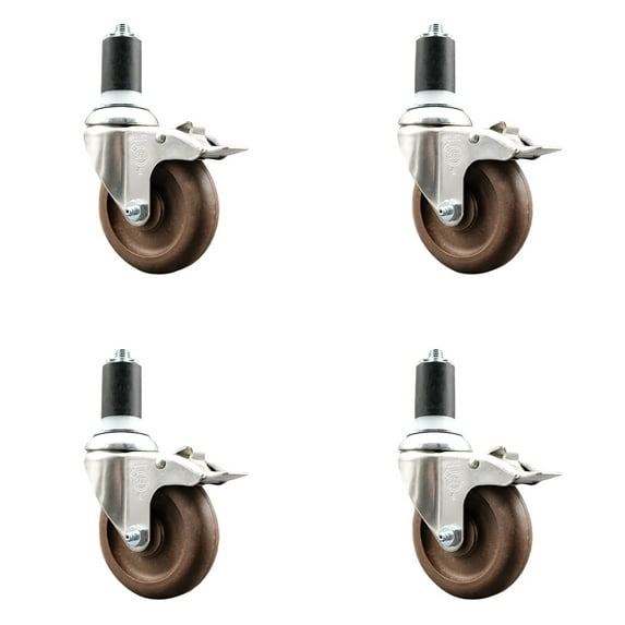 4 Inch 316SS High Temp Glass Filled Nylon 1-5/8 Inch Stem Caster Set Lock Brake
