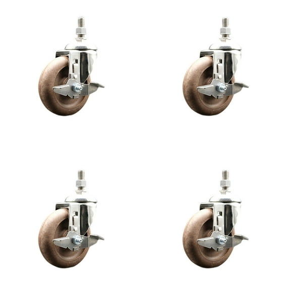 4 Inch 316SS High Temp Glass Filled Nylon 10mm Stem Caster Set Brake SCC