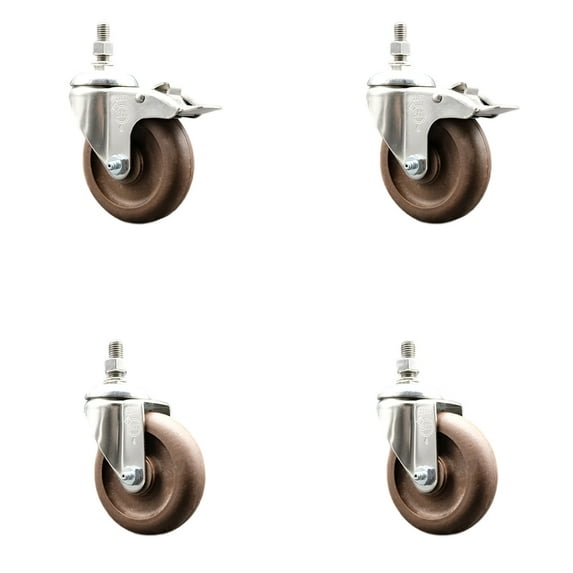 4 Inch 316SS High Temp Glass Filled Nylon ½ Inch Stem Caster Set 2 Lock Brake