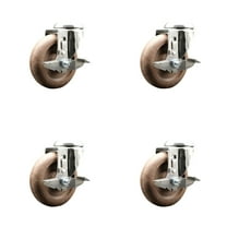 4 Inch 316SS High Temp Glass Filled Nylon Swivel Bolt Hole Caster Set with Brake