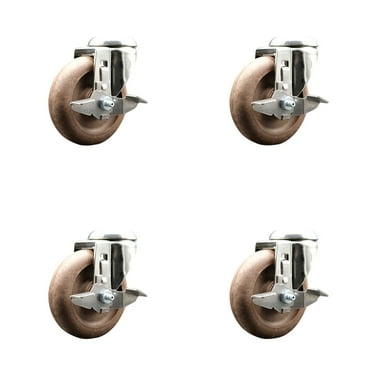 4 Inch 316SS High Temp Glass Filled Nylon Swivel Bolt Hole Caster Set with Brake