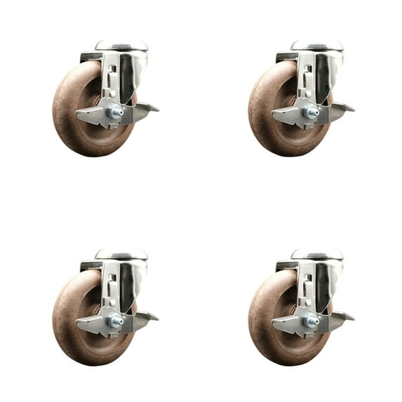 4 Inch 316SS High Temp Glass Filled Nylon Swivel Bolt Hole Caster Set with Brake