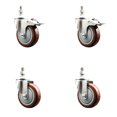 thumbnail image 1 of 4 Inch 316SS Maroon Polyurethane 3/8 Inch Threaded Stem Caster Set 2 Lock Brake, 1 of 2