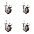 thumbnail image 1 of 4 Inch 316SS Maroon Polyurethane Swivel 10mm Stem Caster Set Lock Brake SCC, 1 of 2