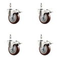 thumbnail image 1 of 4 Inch 316SS Maroon Polyurethane Swivel 3/8 Inch Stem Caster Set Lock Brake SCC, 1 of 2