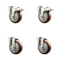 thumbnail image 1 of 4 Inch 316SS Maroon Polyurethane Swivel Bolt Hole Caster Set with 2 Lock Brake, 1 of 2
