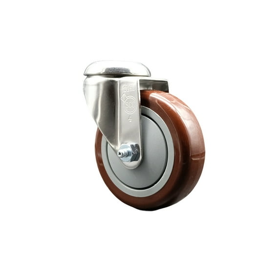 4 Inch 316SS Maroon Polyurethane Wheel Swivel Bolt Hole Caster Service Caster