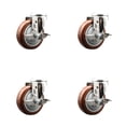 thumbnail image 1 of 4 Inch 316SS Maroon Polyurethane Wheel Swivel Bolt Hole Caster Set with Brake, 1 of 2